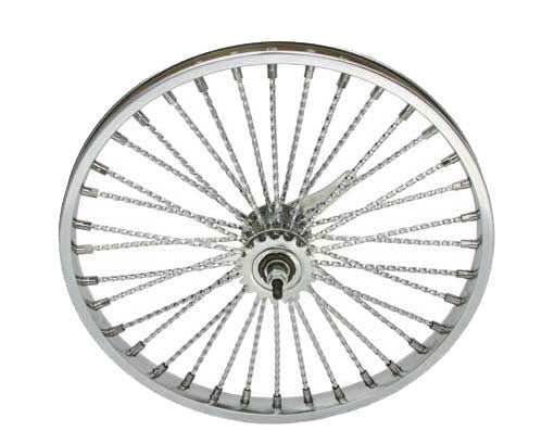 20" STEEL COASTER TWISTED 36 SPOKE 8GCHROME 3/8 AXLE SINGLE WALL CHROME