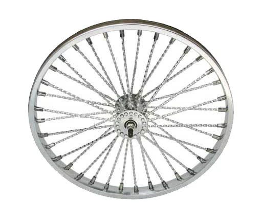 20" STEEL FRONT WHEEL TWISTED 36 SPOKE 8GCHROME 3/8 AXLE SINGLE WALL CHROME